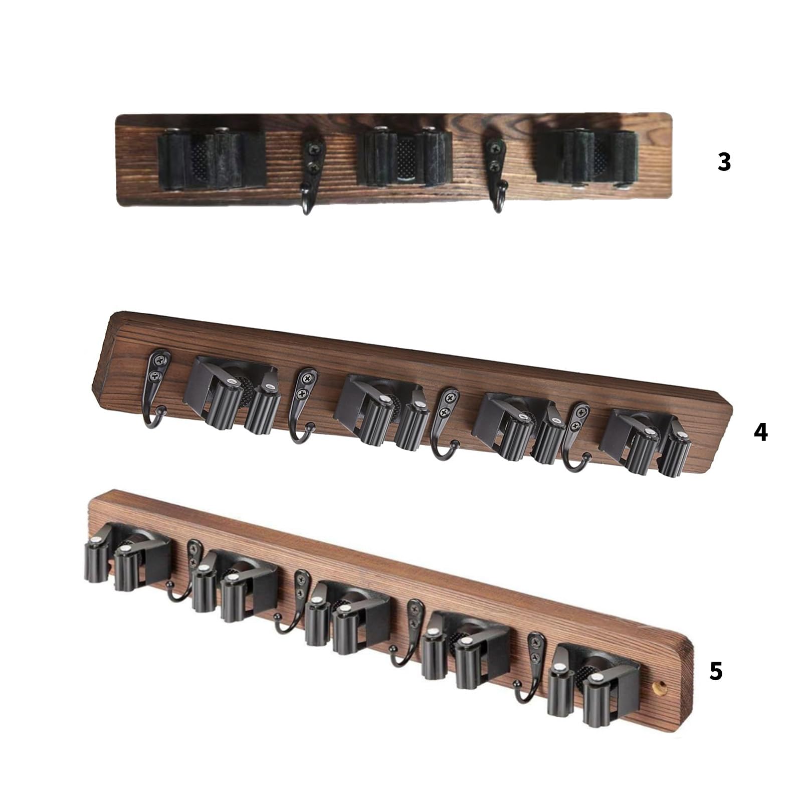 Estante de madera natural para escobas, montaje en pared, almacenamiento vertical resistente para fregonas, escobas, herramientas, gancho de madera natural