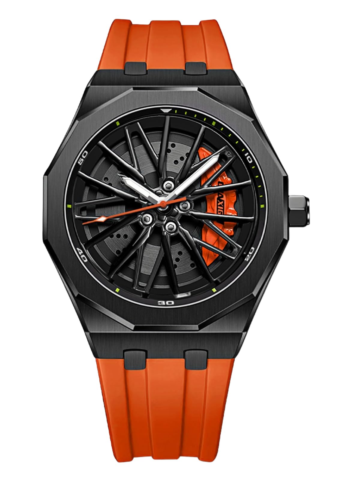 Gosasa Reloj de pulsera para hombre, diseño de rueda de carreras, creativo, giratorio en 3D, luminoso, cuarzo, resistente al agua hasta 30 m, con correa de goma