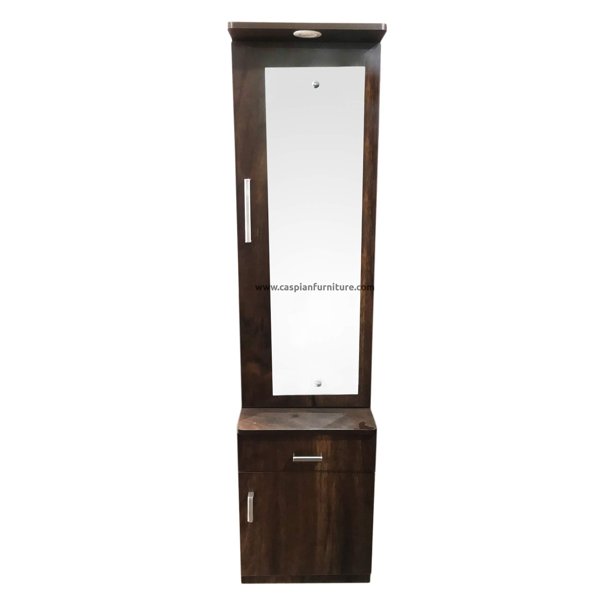 CASPIAN Engineered Wood Single Door Vanity Dressing Table (Rainforest Brown) | Pre-Assembled Furniture with Mirror & LED Light | Makeup & Accessories Organizer with 4 Shelves, 1 Cabinet & 1 Drawer 3