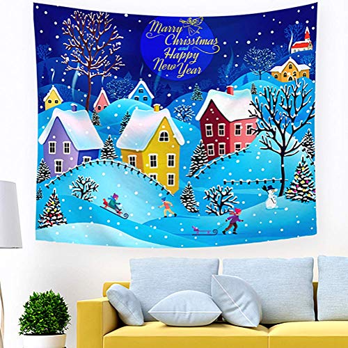 ジャション メリークリスマス 壁掛けタペストリー ウィンター 雪の日 スキー スノーフレーク 壁飾り 家 リビングルーム ベッドルーム 部屋 おしゃれ飾り 150X130CM