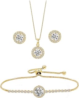 Bridesmaid Bride Wedding Jewelry Set - Round Cubic Zirconia