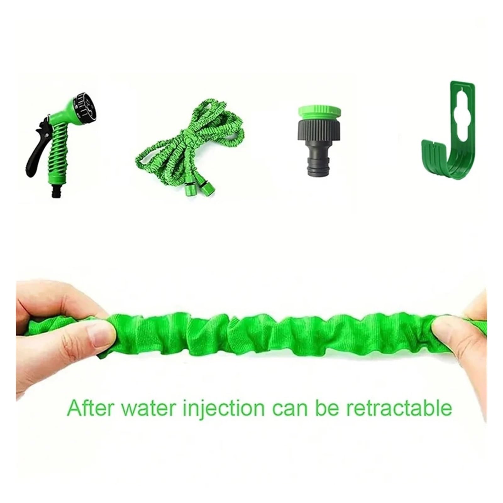 Juego de mangueras de jardín extensibles Herramientas de riego for césped y jardín Manguera mágica retráctil Pistola de agua de limpieza a alta presión Suministros de jardinería(Green hoseGreen Rack,2