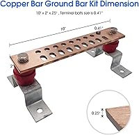 Vista 4 de Barra colectora de cobre para tierra, kit de barra de tierra multiusos de 10 x 2 pulgadas x.25 pulgadas con 18 posiciones de terminal de 0.41