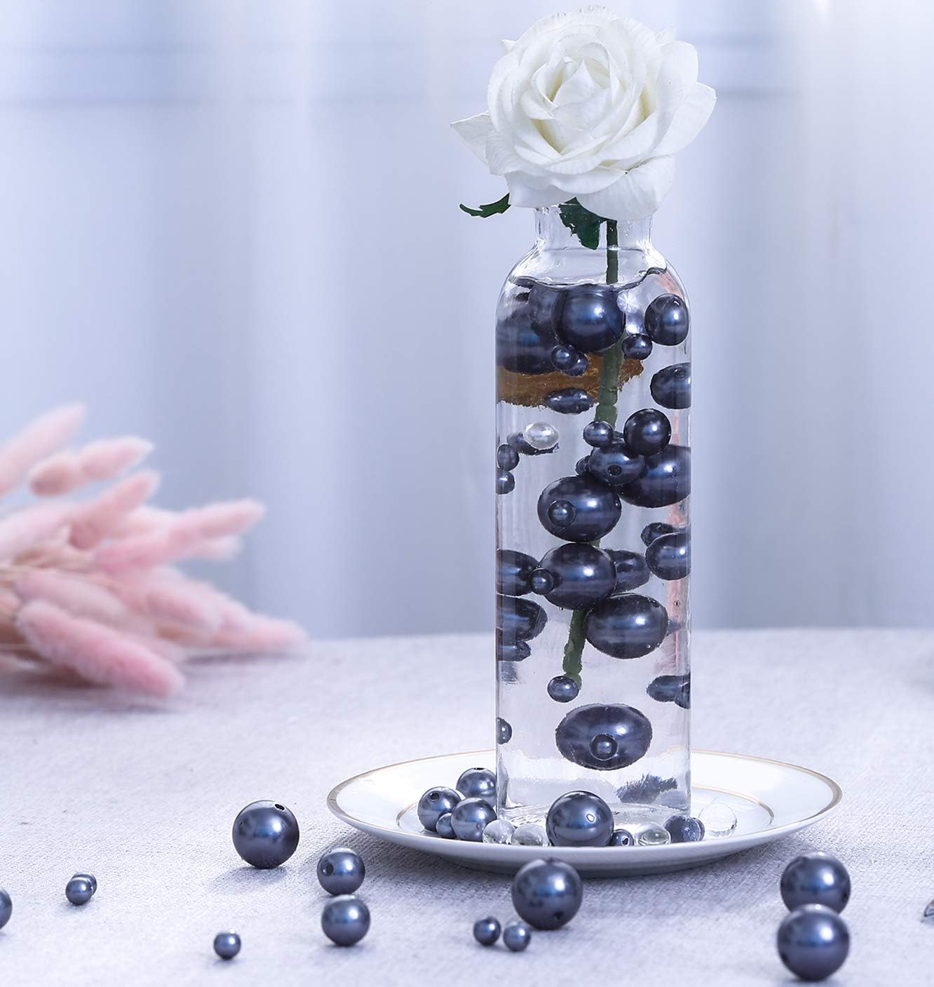 110 pcs Plastic Gray Beads Pearls with 2000 pcs Clear Water Beads - Vases and Centerpieces for Wedding Beads - DIY Vase Fillers Beads