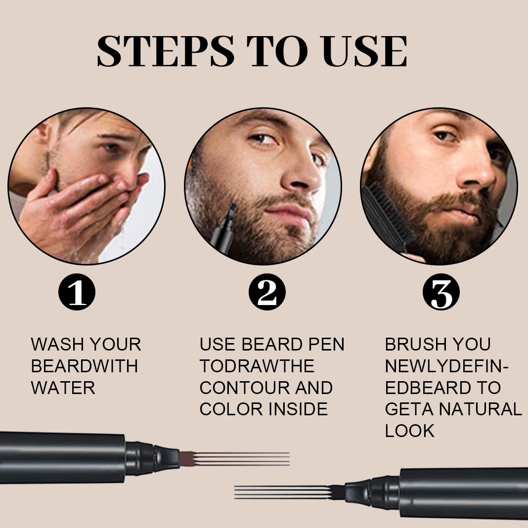 Beard Pen Filler para hombres,Relleno de Barba de Instantáneos,Lápiz Barba Hombre,Delineador para barba fácil,Water Proof Micro-Fork Tip Beard Pen,Moustache, Eyebrows (black)