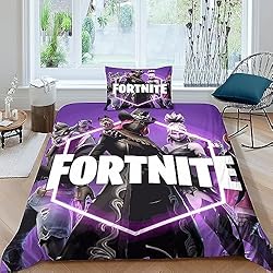 Sabanas Fortnite Primark Fortnite Juego De Ropa De Cama Impresión En 3D 2 Piezas, Dibujos Animados Juego Juego De Funda Nórdica con Cremallera, Contiene Funda De Edredón De Microfibra Y Fundas De Almohada Single(135x200cm)