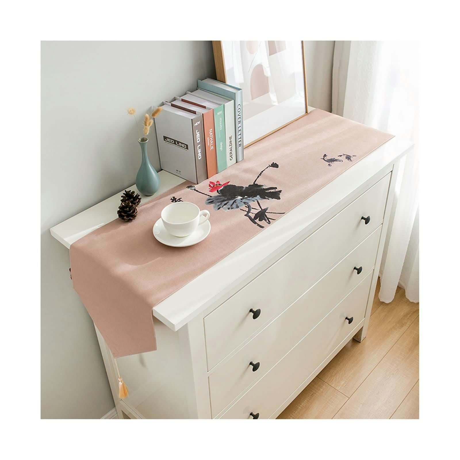 Chemin de table polyester kaki anti-plis fleurs décoration table longue