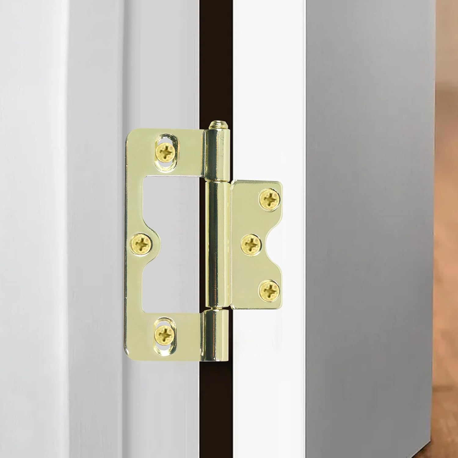 Wealrit 6 PCS Self Closing Door Hinges Gold Heavy Duty Gate Hinge Non-Mortise Hidden Hinges Bifold Door Closer Exterior Screen Hardware with Screw for Home, Corner Cabinet Doors, Wood