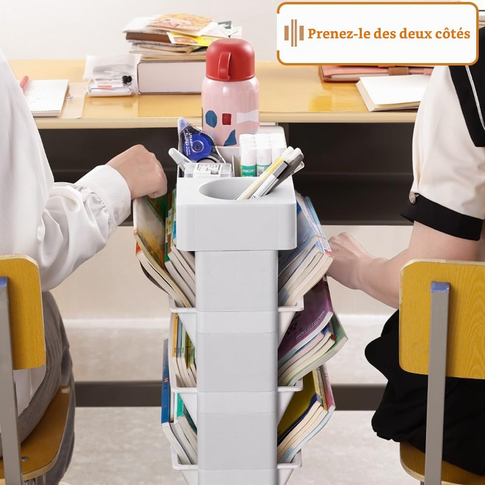 Chariot De Bibliothèque,étagère Mobile à 5 Niveaux avec roulettes, Organisateur De Documents Utilitaires pour Enfants, étudiants, étude dans La Chambre, Salon, école, étagère De Bureau