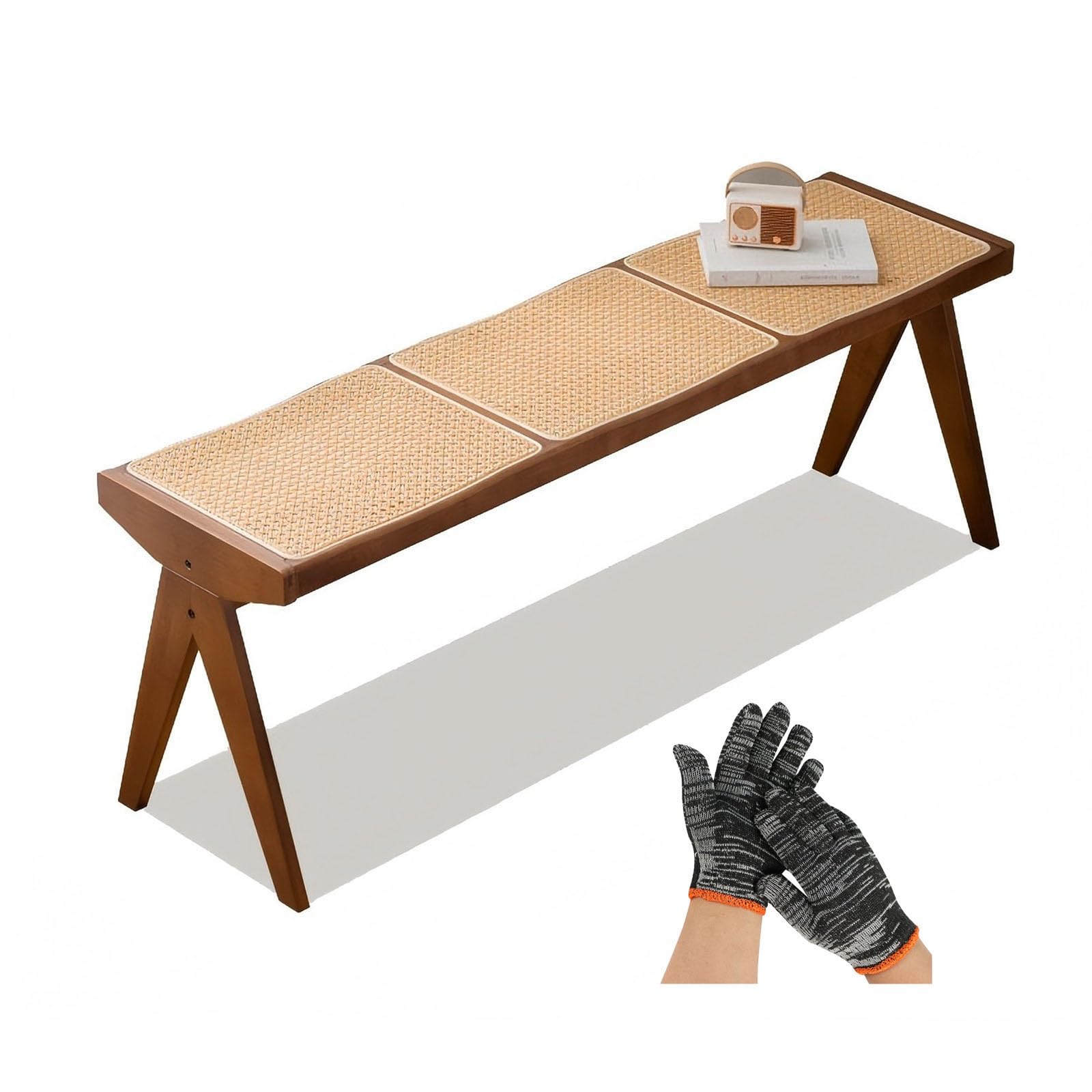 Generico Panca in Legno Massello 40/86/128/138 Cm, Panca Scarpiera da Ingresso Rustica, Sgabello Poggiapiedi da Pranzo con Gambe A V, Piccola Panchina per Soggiorno Corridoio(Walnut,86 cm/33.86 in)