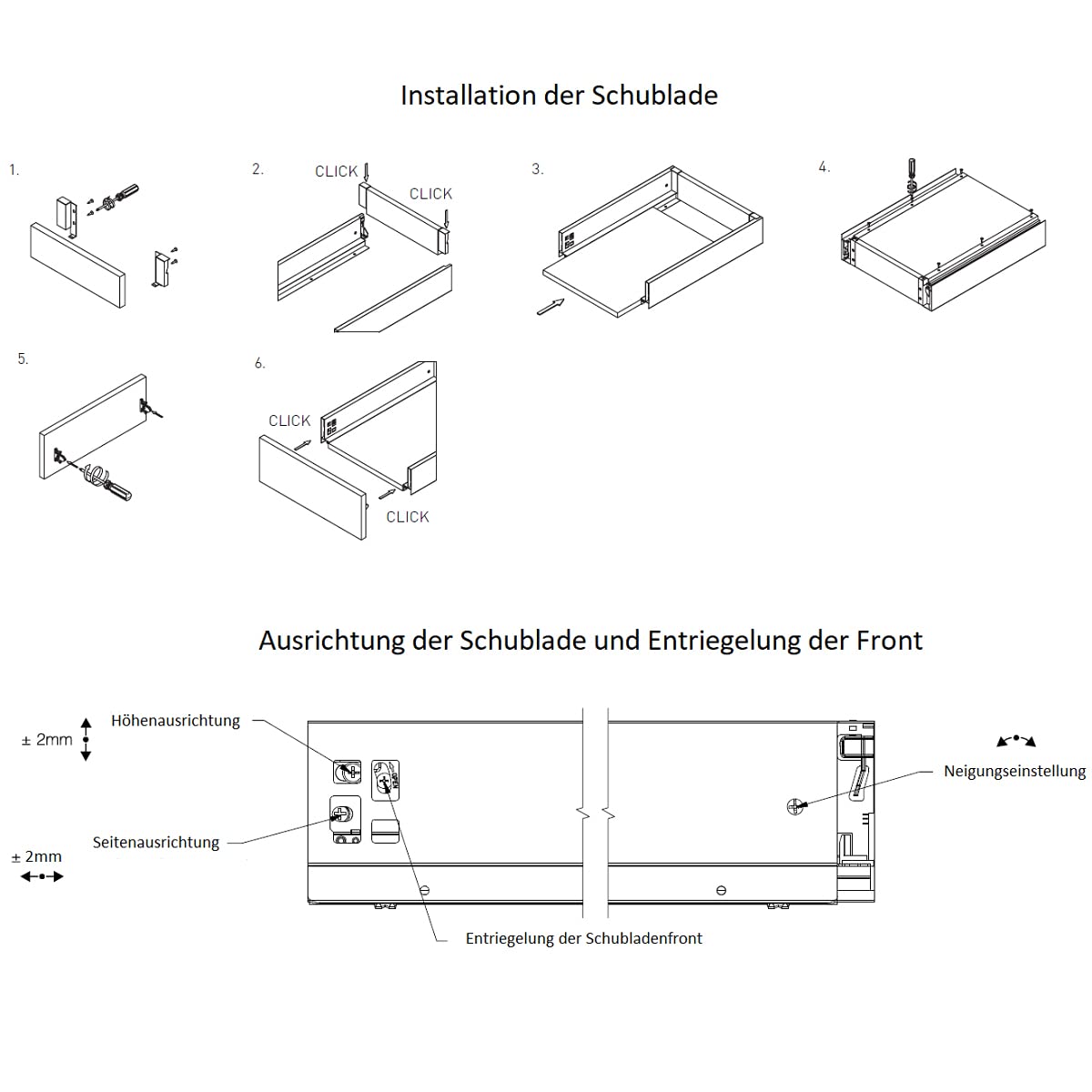 MS Beschläge Stahl Schubkastensystem Weiß Schubladen-Set Schubladensystem 40kg Traglast Unterflurführung Vollauszug Soft Close Schubladenauszug (Länge: 500mm, Höhe: 86mm)