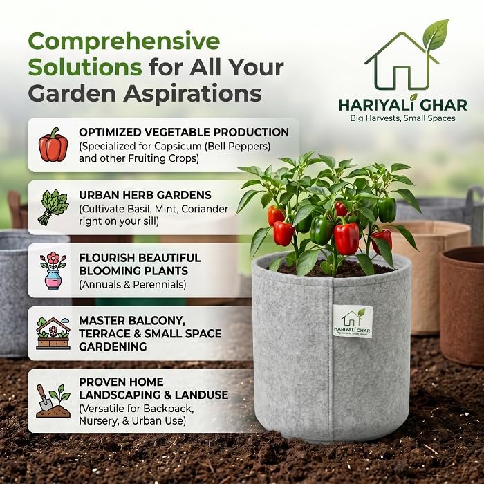 Image of 400 GSM Geo Fabric Round Grow Bags 18x18 Inch, Grey Planting Bags for Terrace and Kitchen Gardening Pack of 20