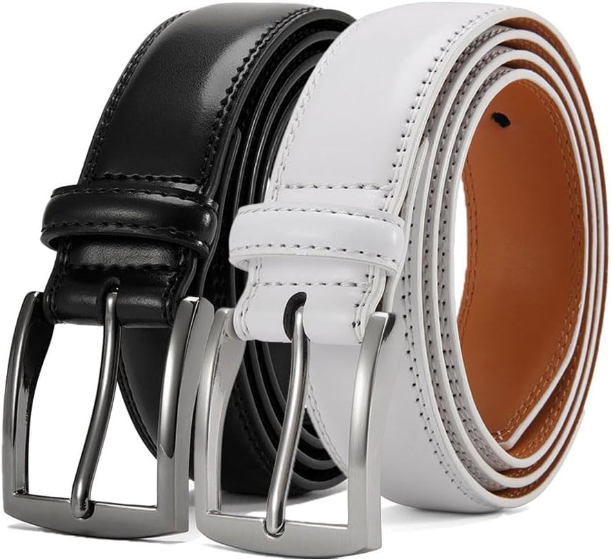 DOOPAI Men's Genuine Leather Dress Belt 2Pack - Handmade Classic Casual and Business Belt, 100% Cow Leather Prong Buckle,