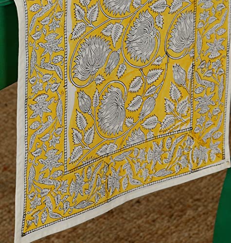 Image of Ravaiyaa - Attitude is everything Cotton Hand Block Printed Table Runner Bed Runner Table Bed Decor (Yellow White Floral)