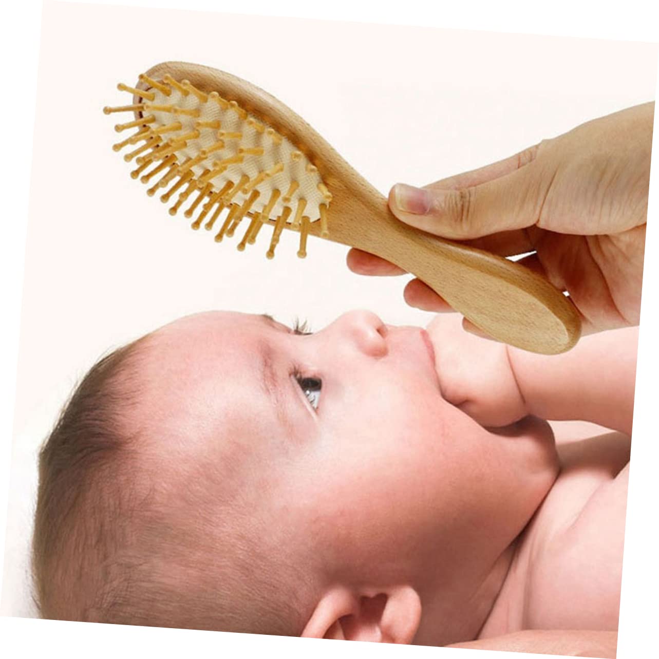 ASAKKURA Safe Healthy Baby Hairbrush Set Wooden Comb Bath Brush Massage Tool Wool Gentle on Scalp for Children
