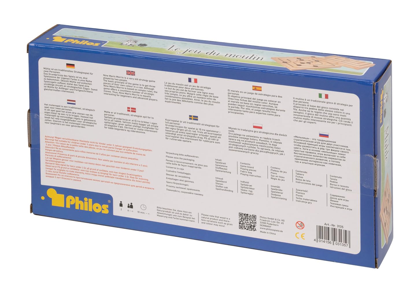 Philos Nine Mens Morris Game with Folding Wooden Board