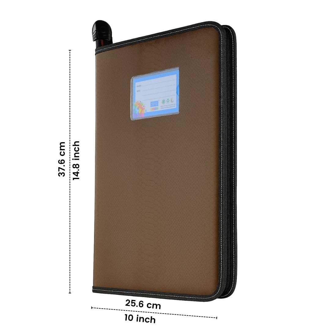 SPS Premium PU Leather File Folder | 20 Sleeves for A4 & FC Size Documents | Brown — Amazon image 3