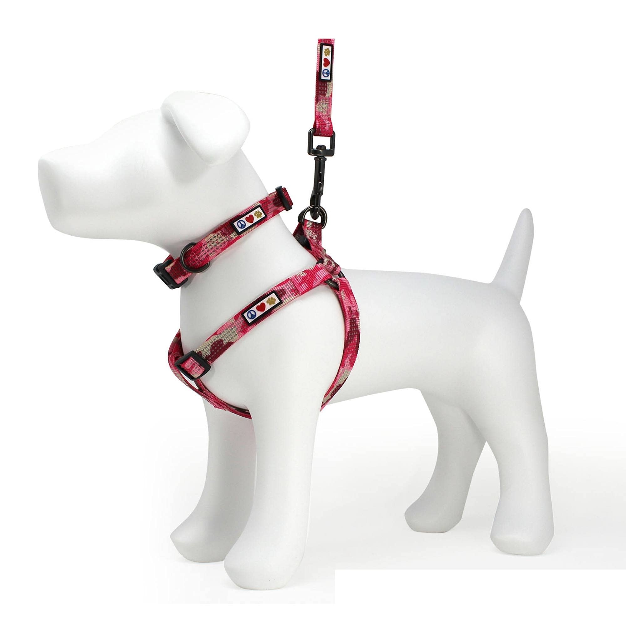 PawtitasValue Bundle Set | Extra Small Reflective Dog Harness + Extra Small Reflective Dog Collar + Extra Small Reflective Dog Leash – Pink Camo Set