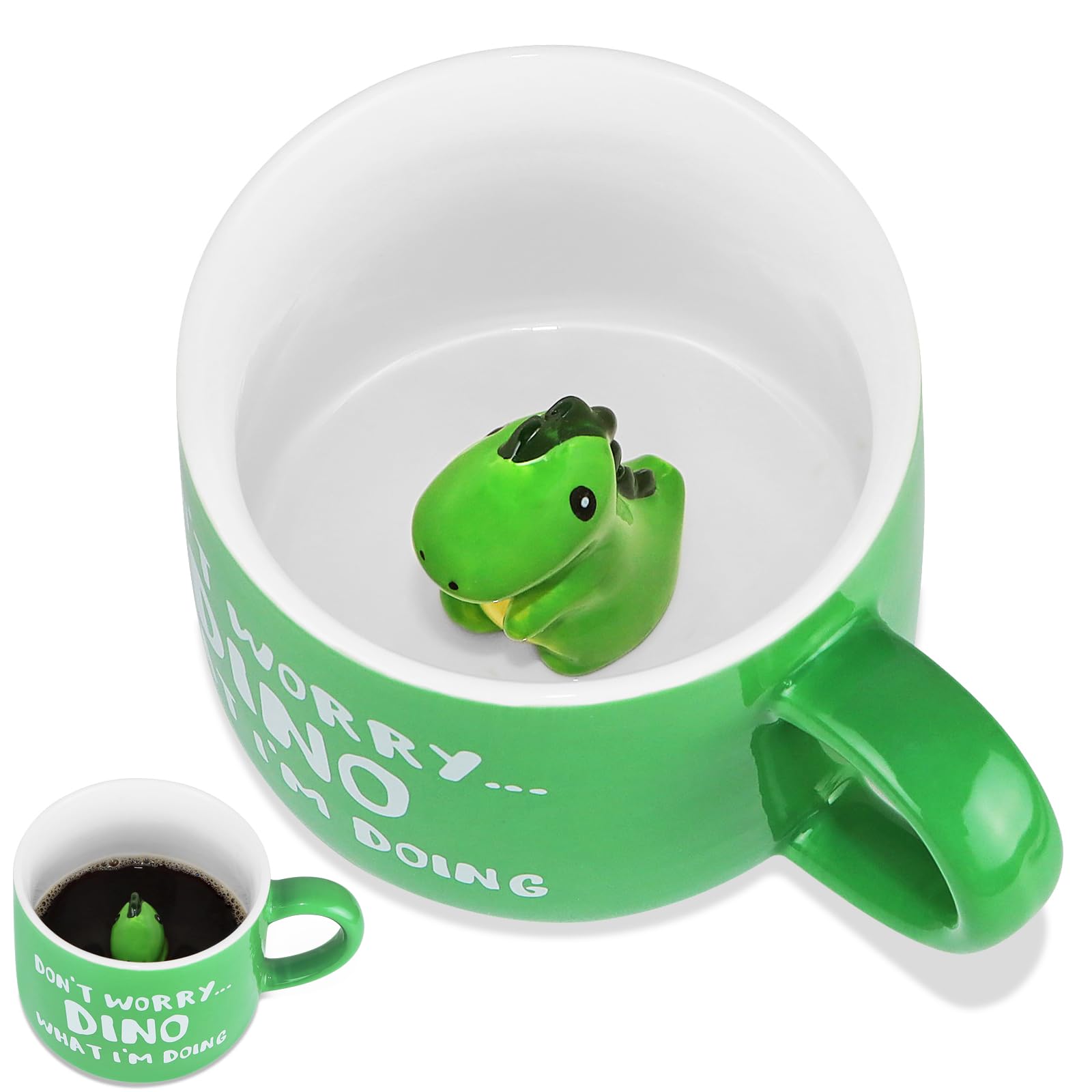 Iceten 3D Animal Dinosaur Coffee Cup, 12oz Ceramic Coffee Mug, Cute Mug for Tea Juice Milk Chocolate Cappuccino, Cool Gifts for Birthday Valentines Mothers Day Easter Christmas