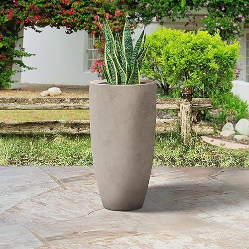 Kante AC0099A-C80021-2 23.6 Inch H Weathered Concrete Finish Concrete Tall Planters Large Outdoor Indoor Decorative Plant Pots With Drainage Hole And Rubber Plug, Modern Tapered Style For Home And Garden thumb #4