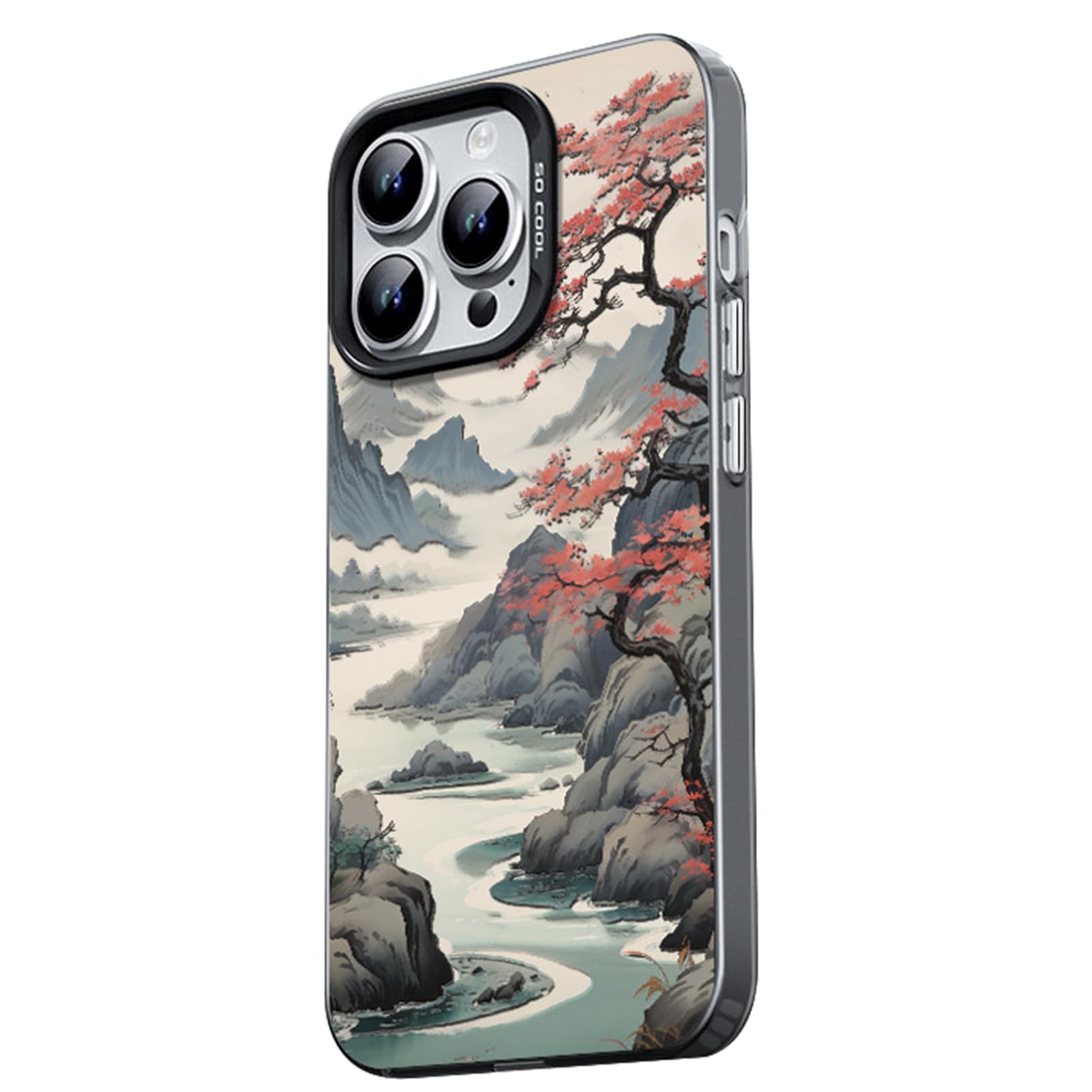Funda para iPhone 15 Pro con pintura de paisaje de estilo chino y cubierta delgada premium 8