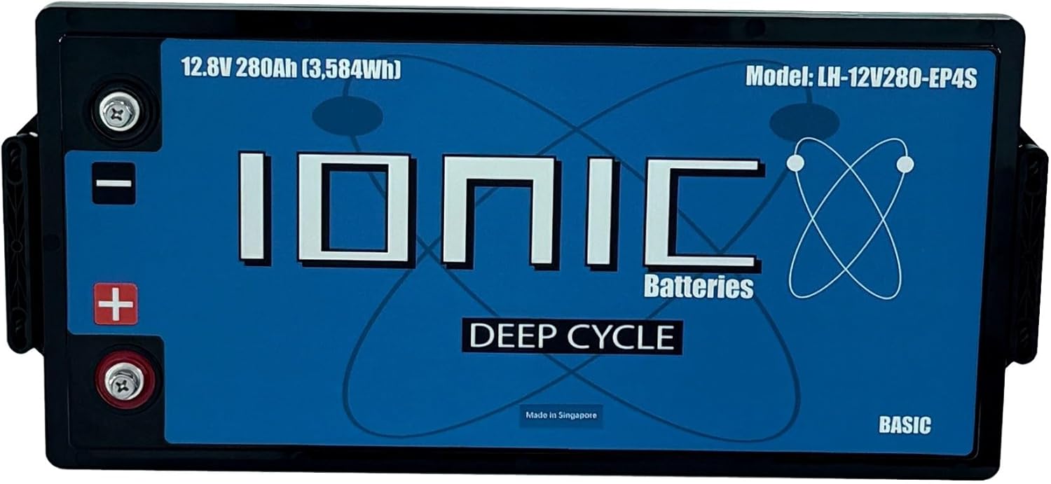 Ionic Lithium 12V 280Ah LiFePO4 Deep Cycle Battery (No Bluetooth) - Perfect for Bass Boats, Trolling Motors, Solar Energy Storage, RVs, Back-Up Power, and Off-Grid Applications