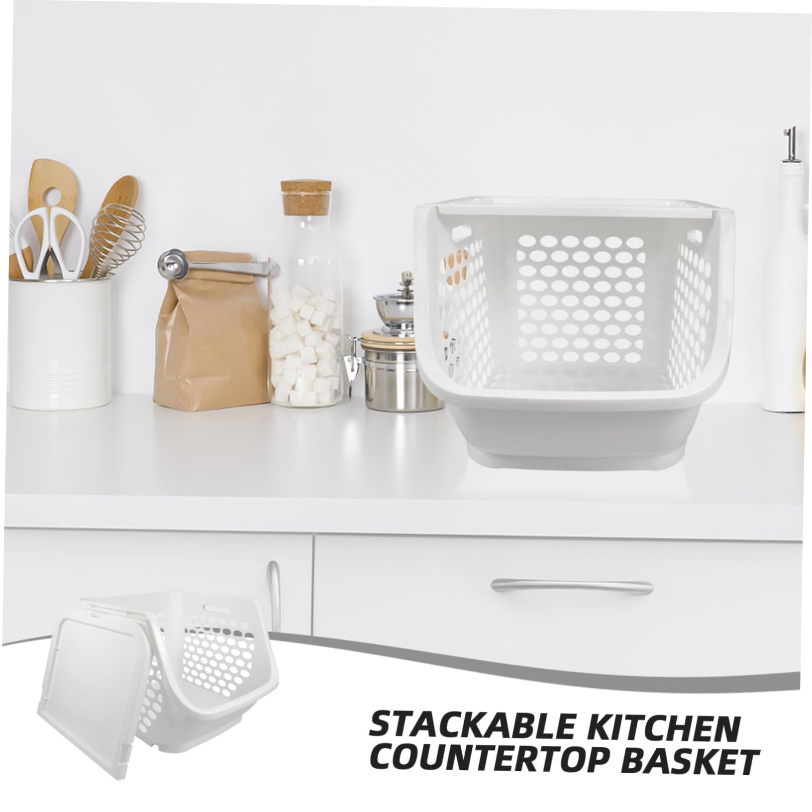 ABOOFAN Panier de Rangement Usage Polyvalent la Cuisine Empilable en Plastique Blanc Organisation du Plan de Travail Facile à Nettoyer pour Fruits et Légumes