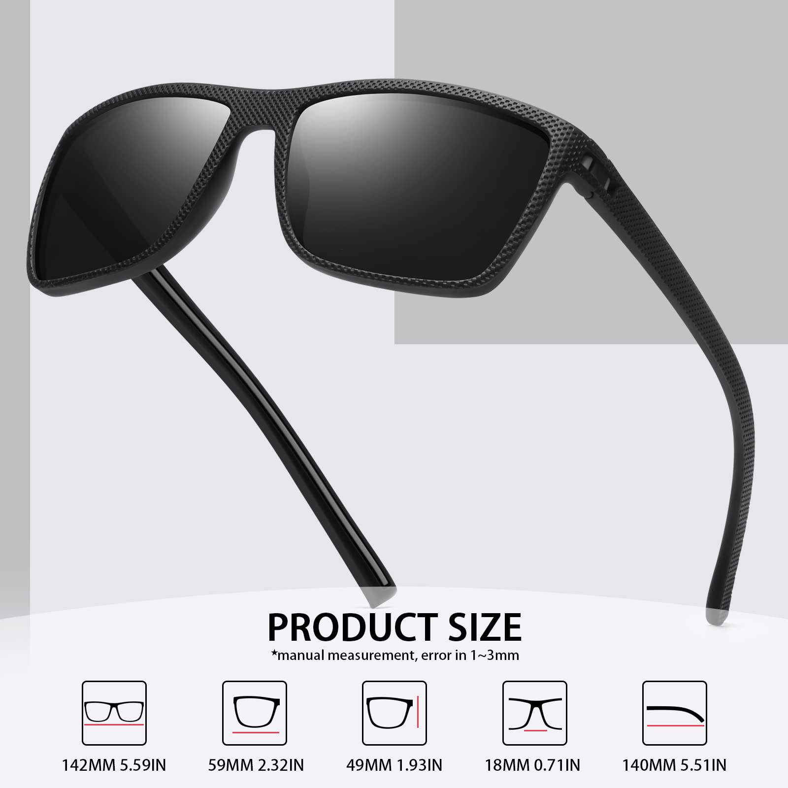 Lentes de sol polarizados cuadrados para hombre, estilo vintage, para conducir, viajes, montura ligera, protección UV