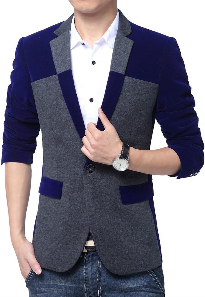 MOGU Men's 1 Button Center Vent Wool Blend Blazer Jacket
