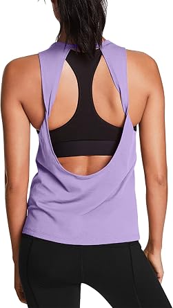 Mippo Workout Tops for Women Open Back Yoga Shirts Tank Tops Athletic Tops Gym Workout Clothes