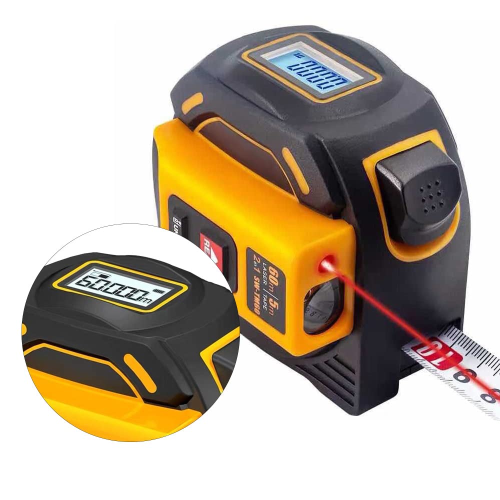 Laser Messgerät Massband, Digitales Laserdistanzmessgerät mit LCD -Display, Lasermessung 196 ft, Maßband 16 ft