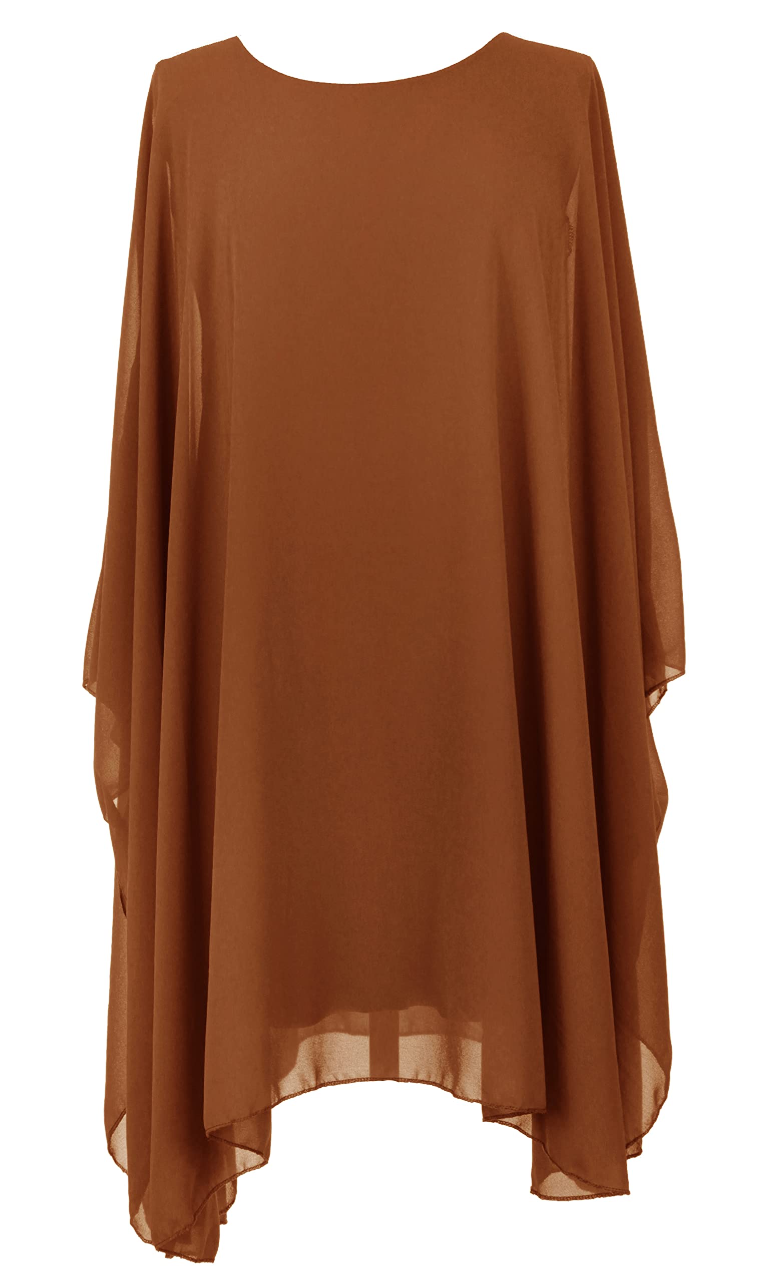 TEXTURE Ladies Womens Italian Lagenlook Batwing Sleeve Flowy Chiffon Kaftan Tunic Top Blouse Dress One Size Plus (Rust, One Size)