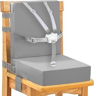 Toddler Booster Seat for Dining Table, 5 Point Buckle Child Booster Seat for Table with Backrest, PU Waterproof Easy Cleaning Dining Booster Seat Adjustable Seat Belts & Non-Slip Bottom (Grey)