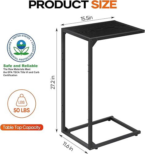 Miniatura 10 de FAGIGY Juego de mesa auxiliar en forma de C, mesas C para sofá, mesa auxiliar de aperitivos para sofá, mesas de sofá que se deslizan debajo, mesa de