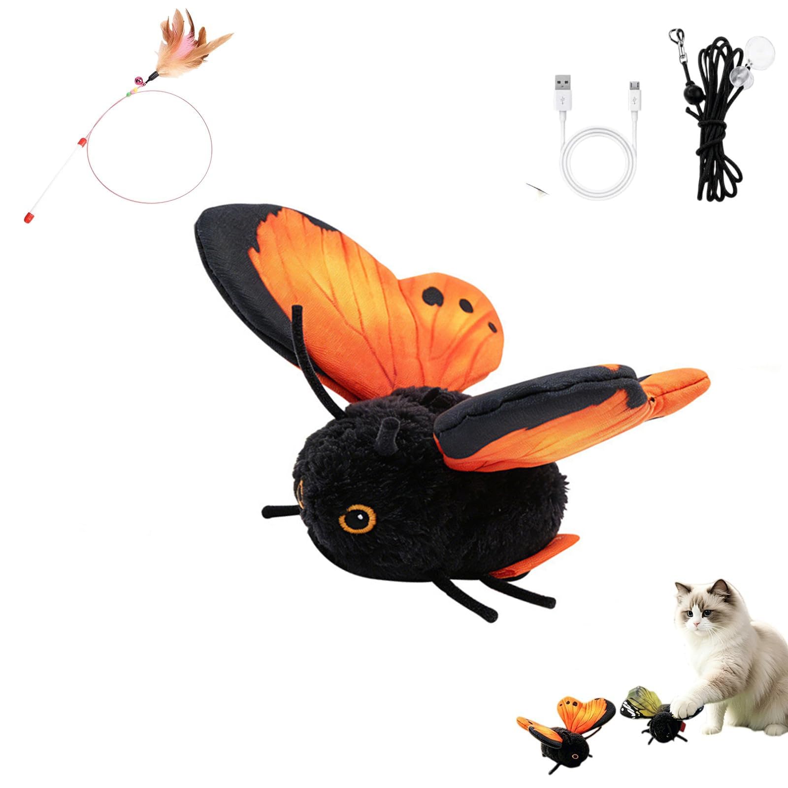 Smart Sensing Flapping Butterfly Toy, Rechargeable Interactive Cat Toy