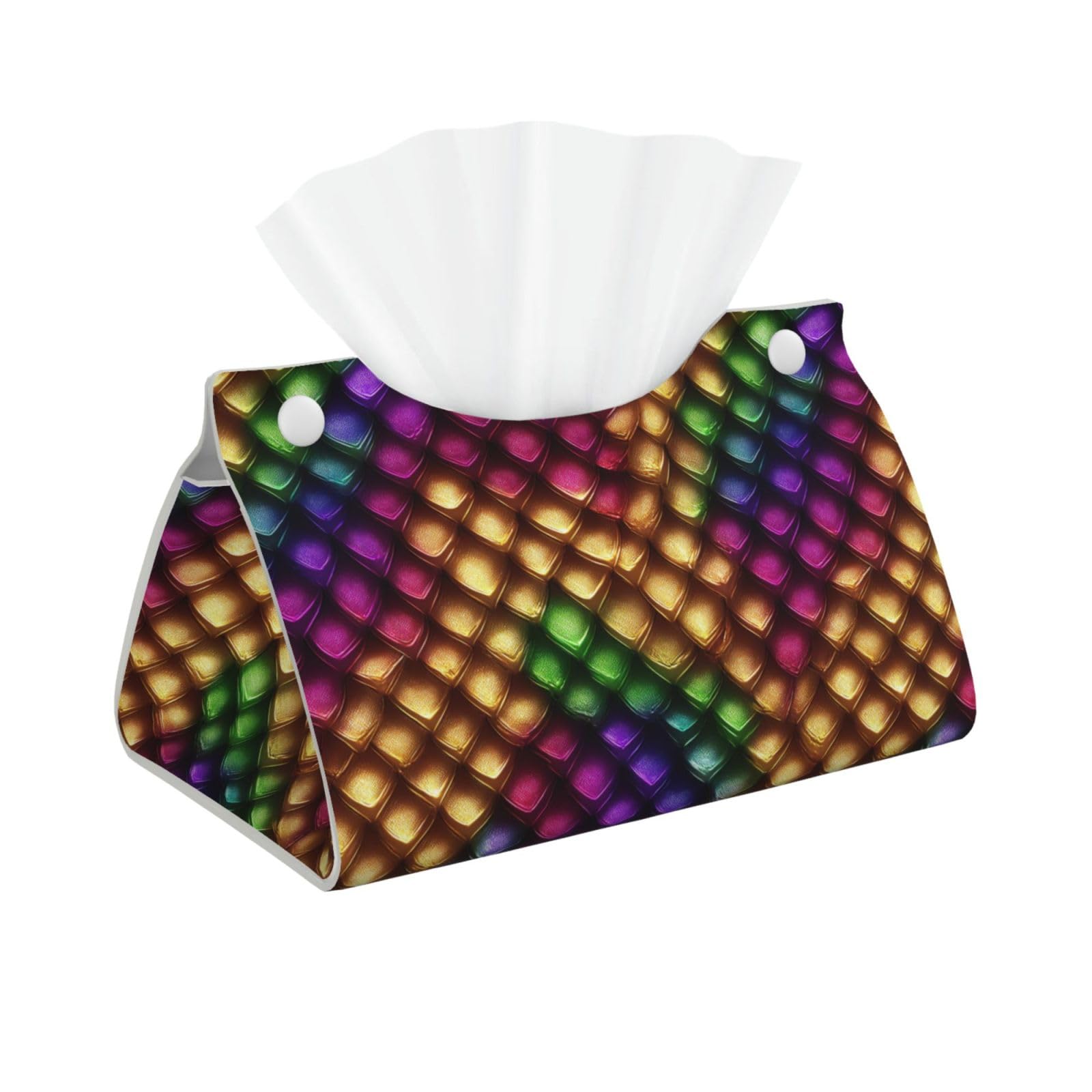 Dragon Scale in Rainbow Colours Tissue Box Cover Rectangle Pu Leather Tissue Box Holder for Car Bathroom Bedroom Desk Tabletop Decor