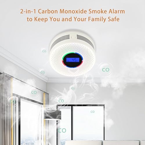 Miniatura 2 de Detector inalámbrico de humo y monóxido de carbono interconectado con batería de 10 años, alarma inteligente de CO de humo interlink con pantalla