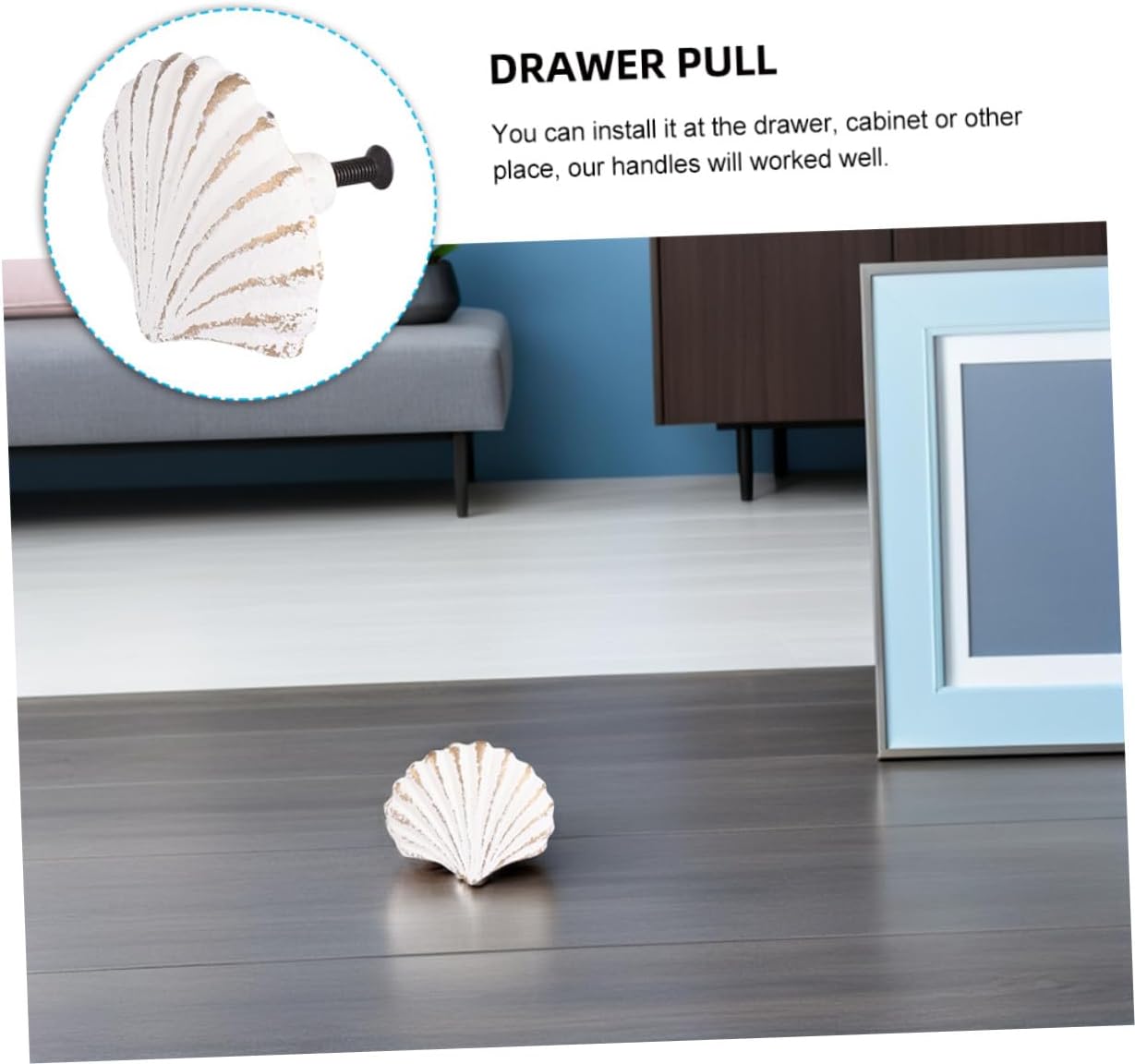 Veemoon Iron Seashell Cabinet Knobs, 2pcs Nautical Handle Sea Theme Drawer Knobs White Shell Furniture Pulls Ocean Cupboard Handle for Dresser Wardrobe Kitchen Bedroom (2.55X2.55X1.97In)