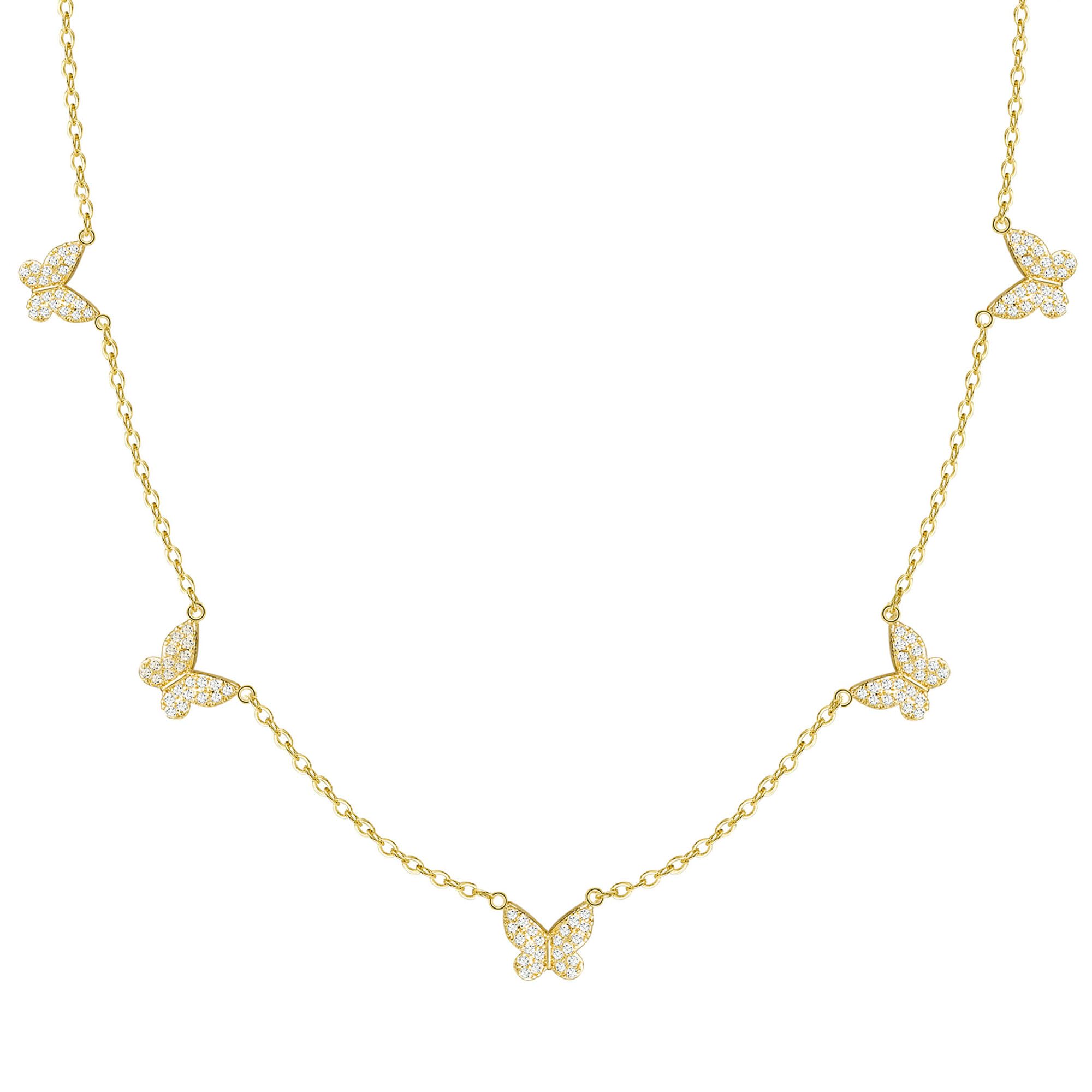 FUNEIA Dainty Silver Gold Necklaces for Women Trendy Non Tarnish 14K Gold Plated Cubic Zirconia Necklace Layered Cute Butterfly Heart Station Choker Necklace Stack for Wedding Prom Brides Jewelry