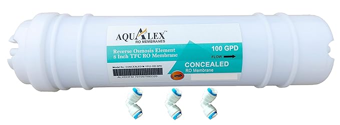 Aqualex, Pokar RO,100 GPD 12 inch Concealed Diamond RO Membrane + 3pcs Elbow, Support Upto 2500 TDS, Most Use & Suitable in Kent, Pureit, Livepure & All Other Brand RO Water Purifier