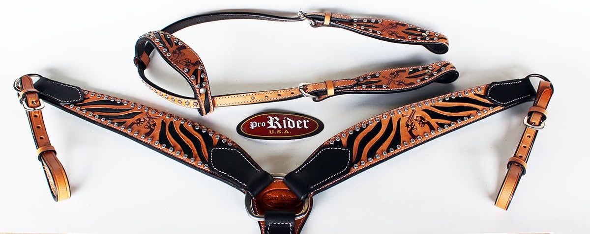 Challenger Horse Show Saddle Tack Rodeo Bridle Western Leather Headstall Breast Collar 7820
