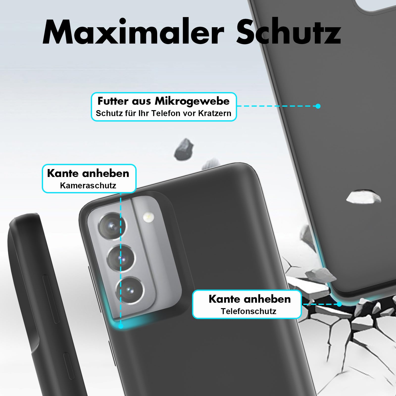 Akkuhülle für Samsung Galaxy S21, 7000 mAh Schlanke Wiederaufladbare Ladehülle Erweiterte Ladehülle, Backup-Akkuladegerät Tragbare Powerbank für Samsung Galaxy S21 (6,2 Zoll) – Schwarz