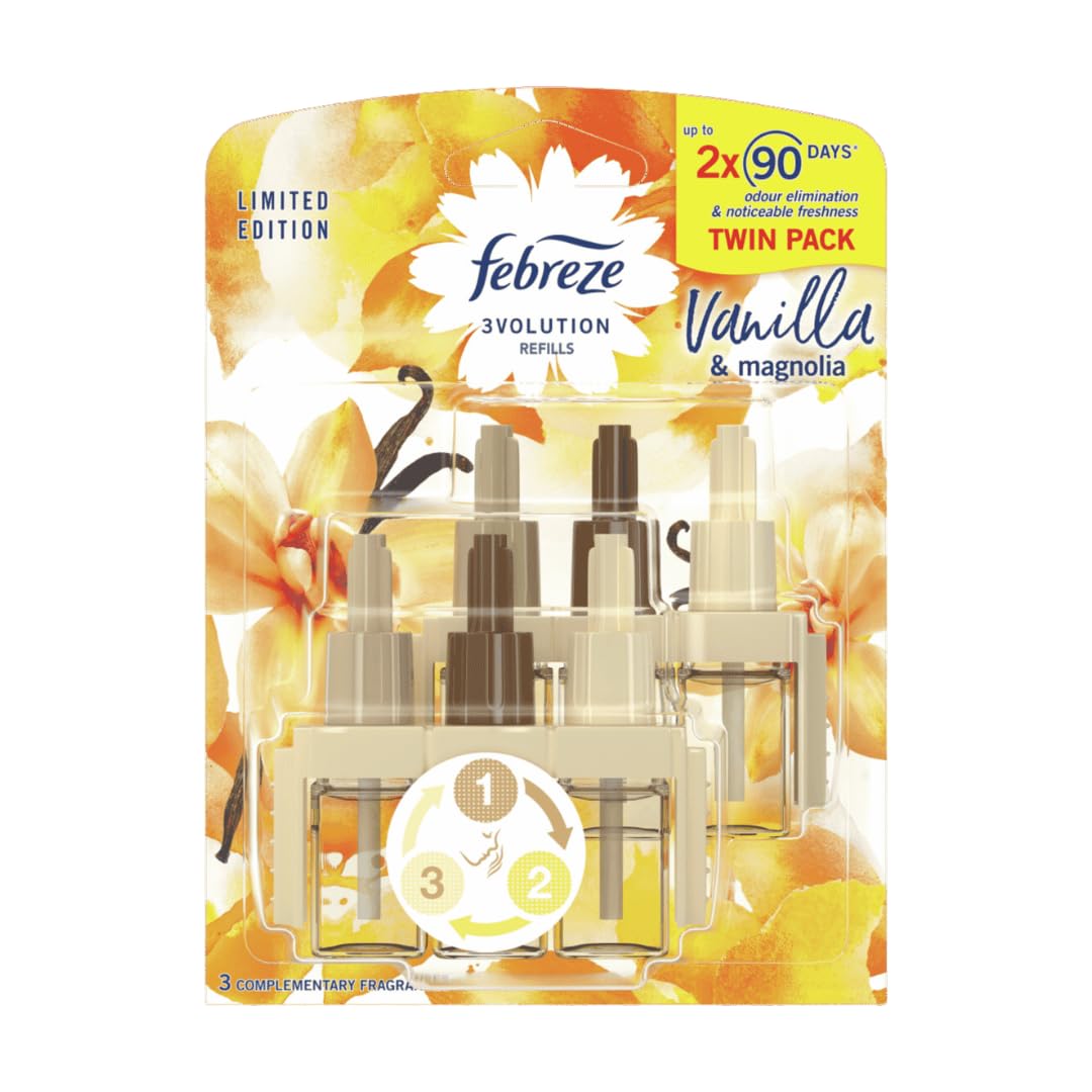 Febreze 3Volution Plug In Diffuser Air Freshener Odour Eliminator Refills - Home & Office Fragrance - Vanilla Cookie 20ml - Box of 2