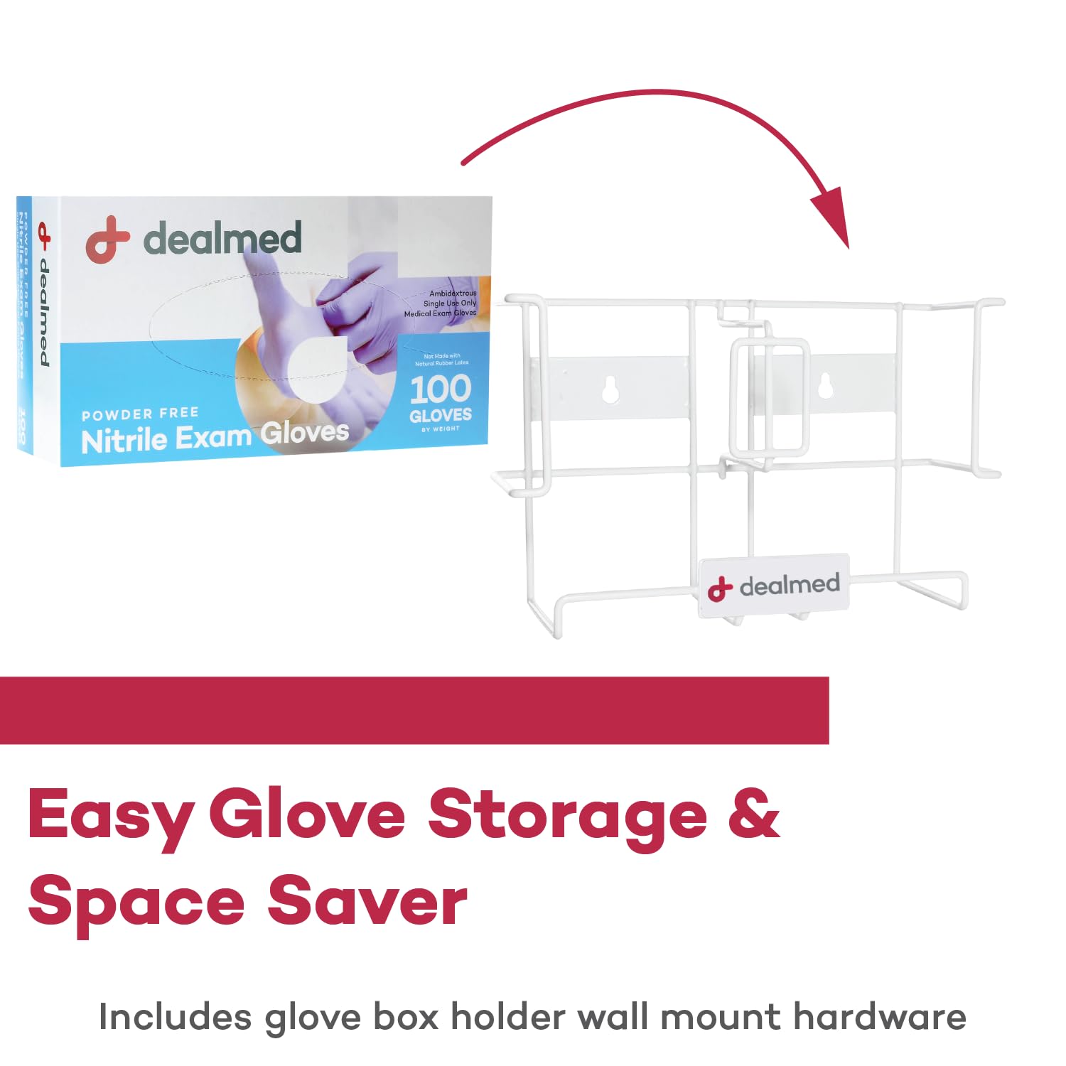 Dealmed Soporte doble para guantera, dispensador de guantes de acero recubierto para montaje en pared o encimera, horizontal, blanco (paquete de 1)