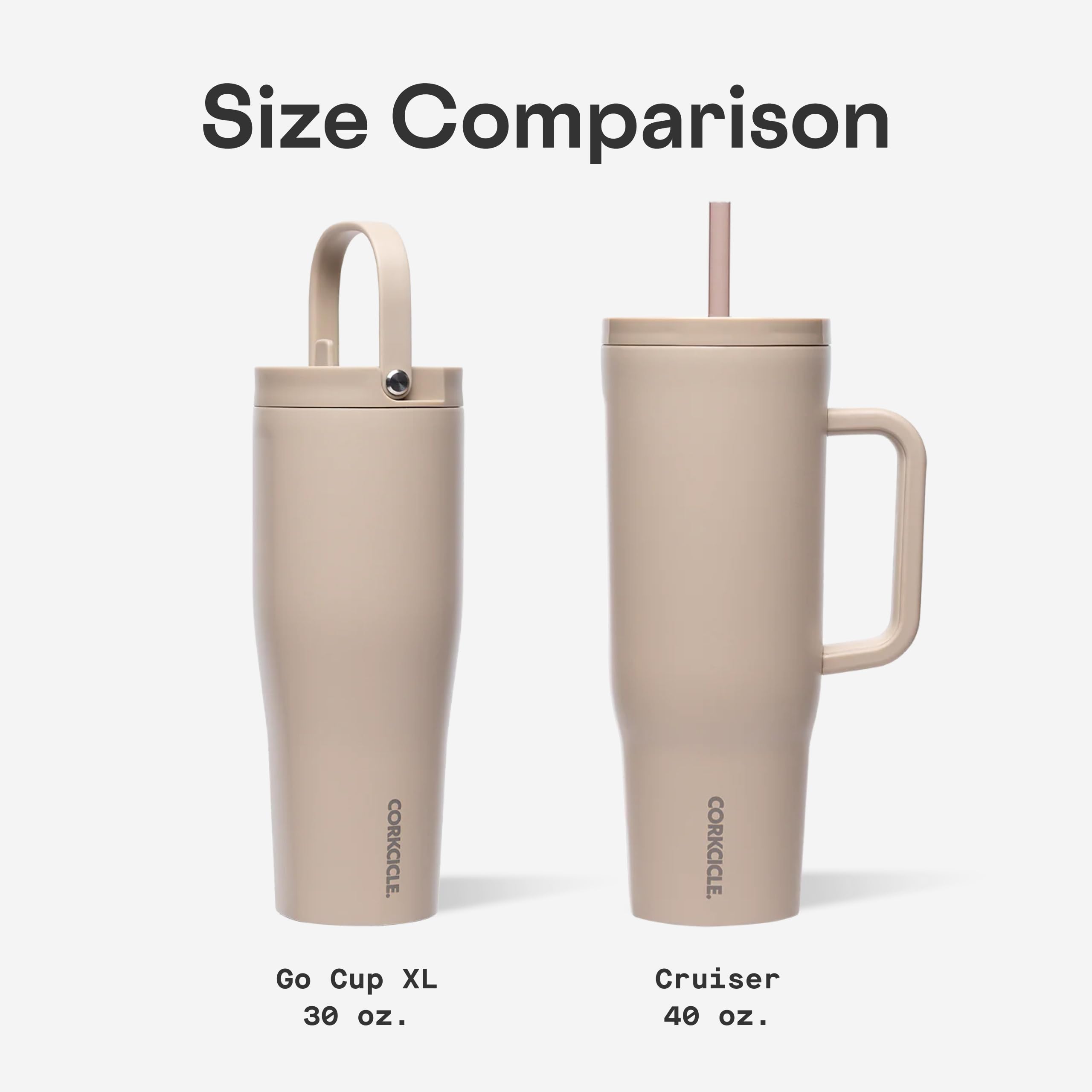 Corkcicle Go Cup XL Isolierter Becher mit Deckel und Strohhalm, Feuerstein, 850 ml, wiederverwendbare Wasserflasche hält Getränke für 12 Stunden kalt, Becherhalterfreundlicher Becher, auslaufsicheres