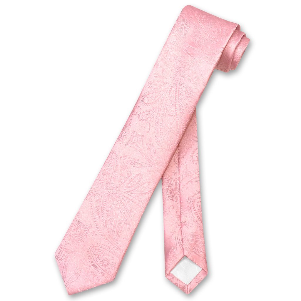 Vesuvio Napoli Narrow NeckTie Solid PINK Paisley 2.5" Skinny Men's Neck Tie