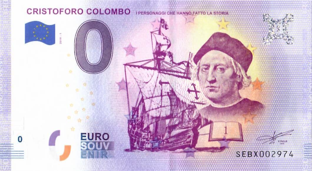 Banconota da 0 Euro Italia 2019 · Cristoforo Colombo · Souvenir Zero €