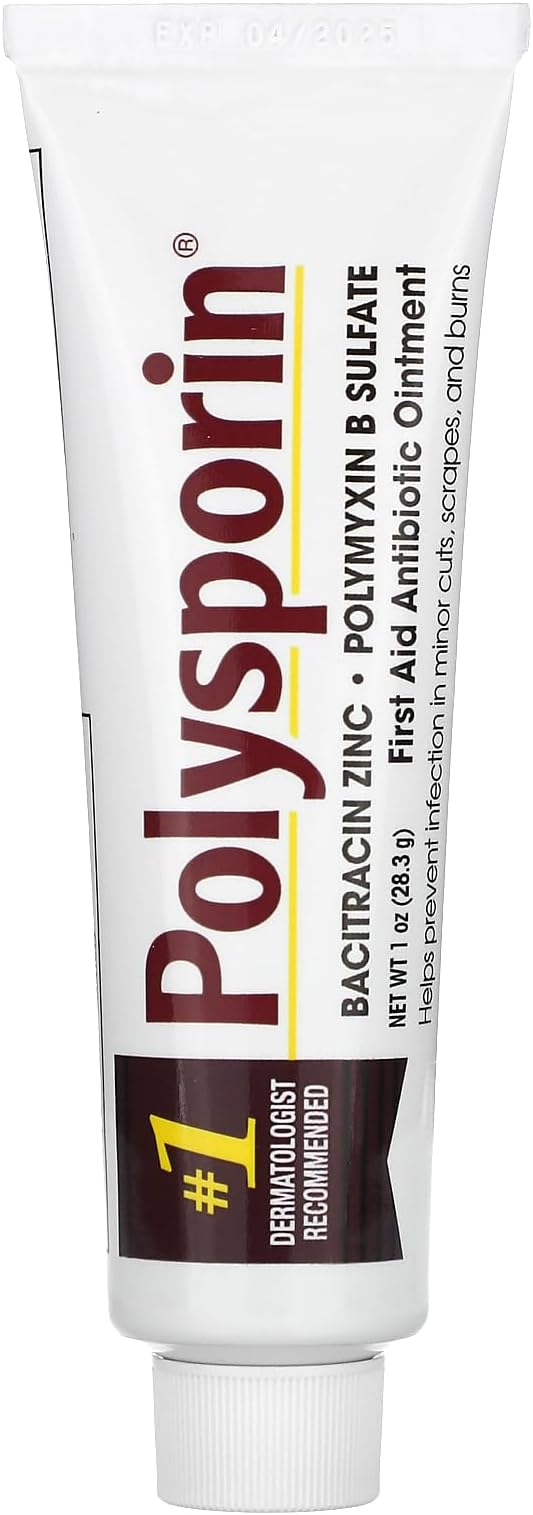 First Aid Topical Antibiotic Skin Ointment With Bacitracin Zinc & Polymyxin B Sulfate, For Infection Protection & Wound Care, Neomycin-Free, Travel Size, 1 oz