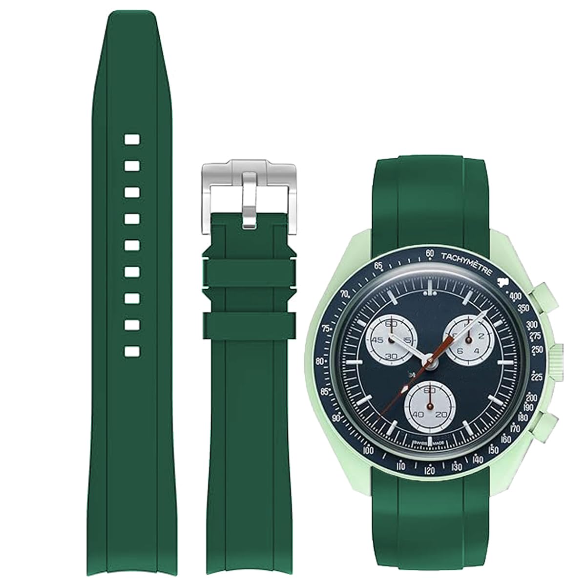 Bands for MoonSwatch Watch Curved end No Gap,Premium Silicone Rubber Watch Strap 20mm Compatible with Omega X Swatch Moonswatch,Universal Curved End 20mm 22mm Replacement Band for Men Women