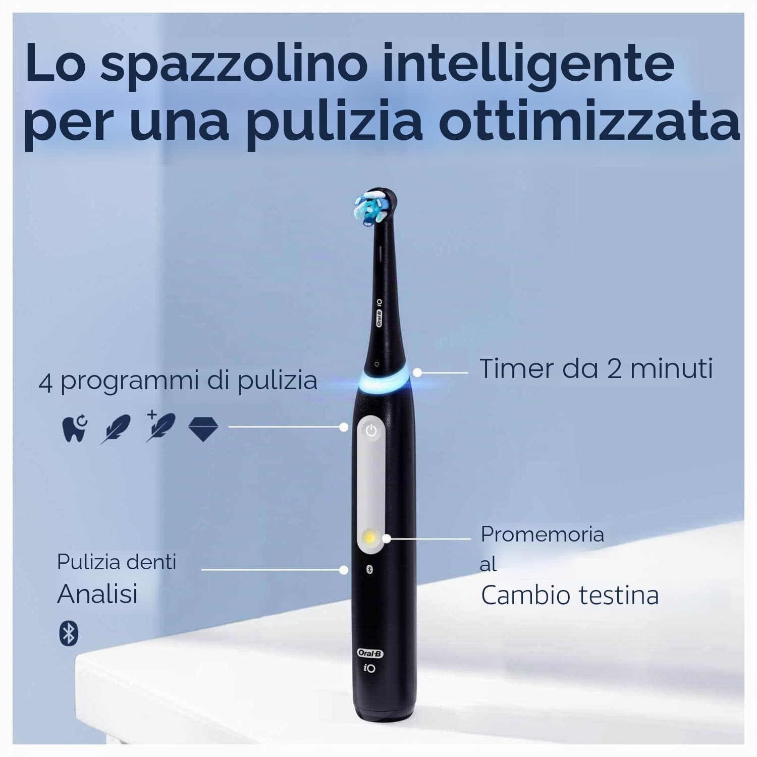 Oral-B iO Series 4 - Spazzolino da denti elettrico, include 1 testina, tecnologia magnetica, custodia da viaggio, 4 modalità di pulizia per la cura dei denti, spazzolino elettrico, progettato by Braun